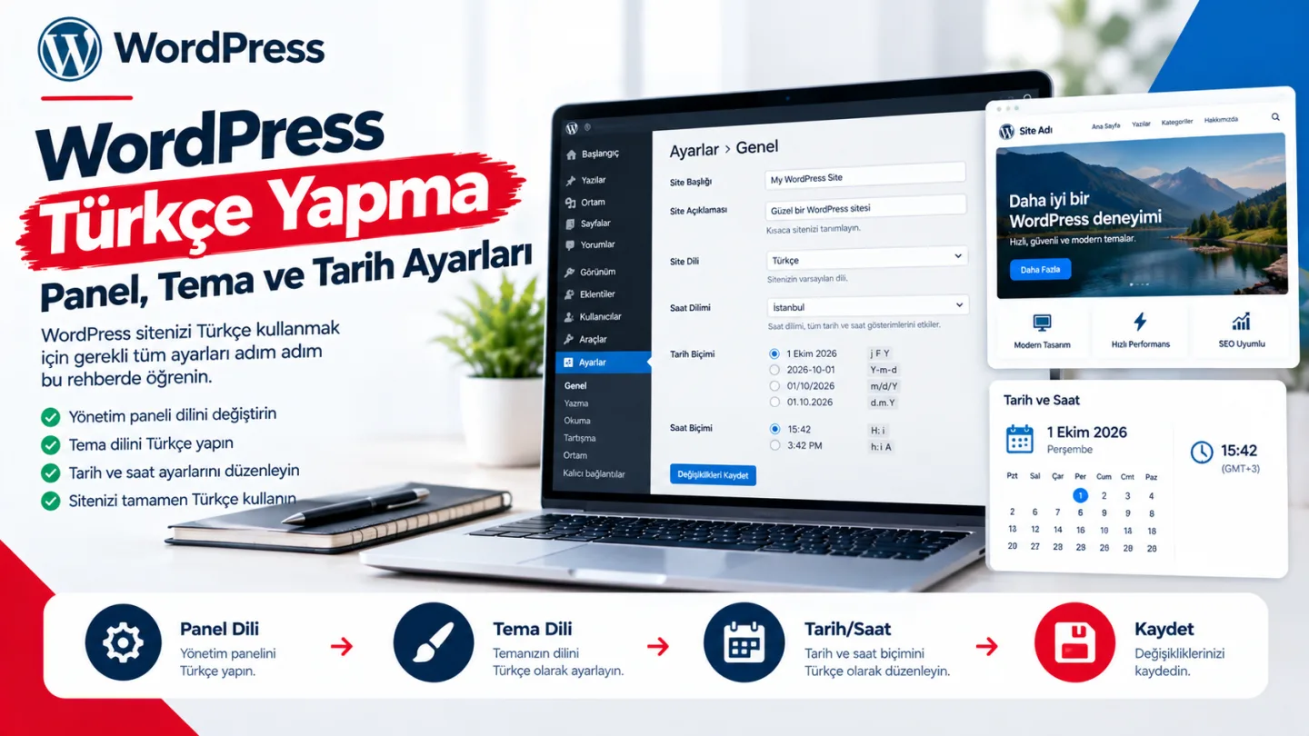 WordPress Türkçe Yapma: Panel, Tema ve Tarih Ayarları