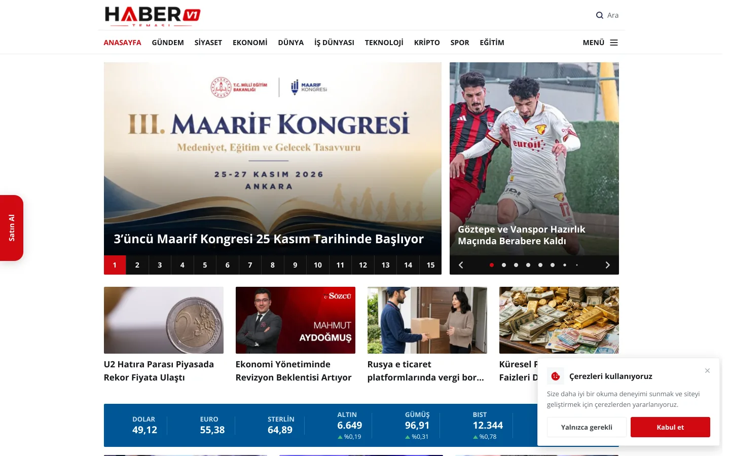 WordPress haber teması Haber Teması V1 anasayfa görünümü