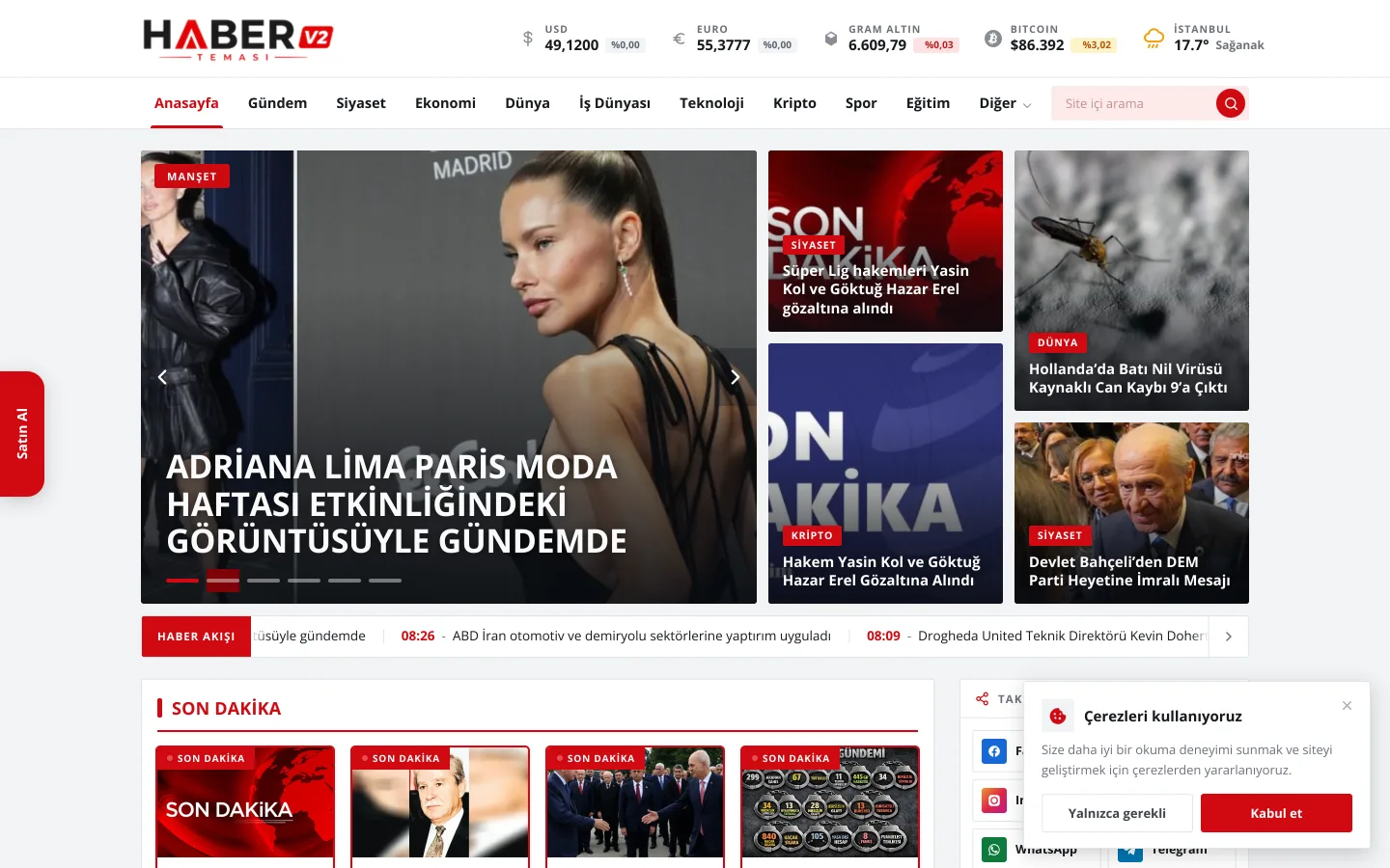 WordPress haber teması Haber Teması V2 anasayfa görünümü